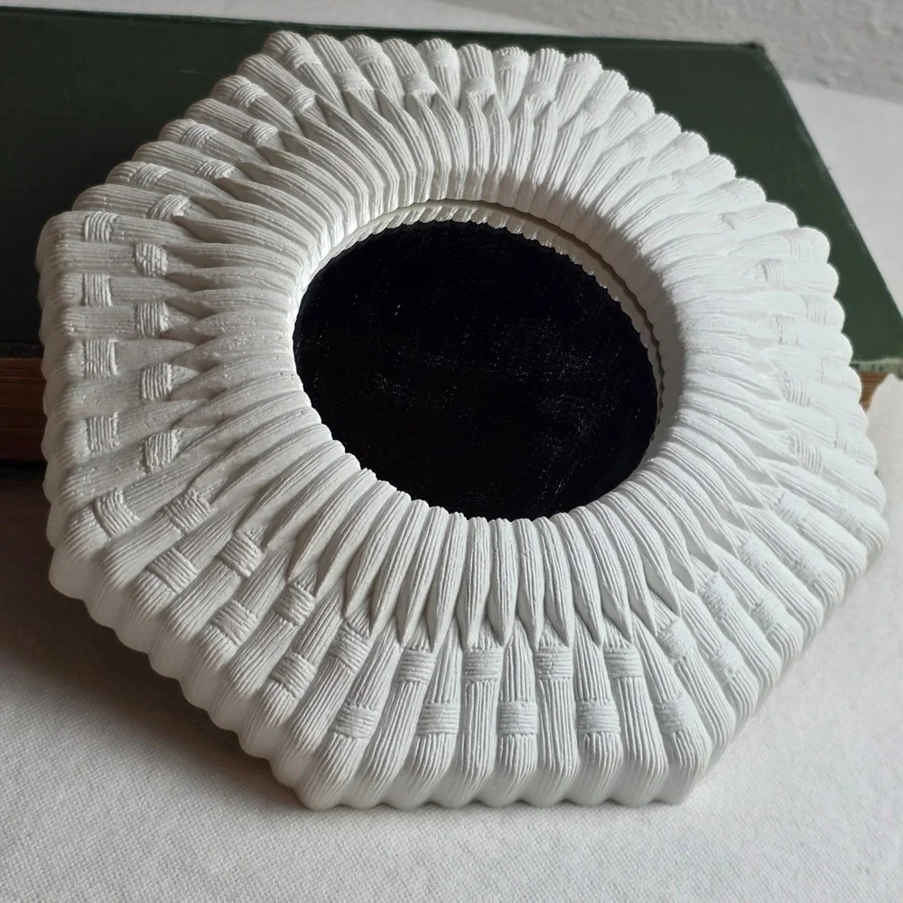 White Resin Basket Weave Wheat Octagon Wall Mirror Textured 7 inch